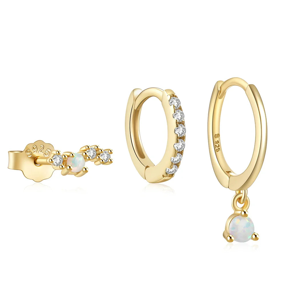 CANNER Set Double Layer Smooth Classic Hoop Earrings For Women 925 Sterling Silver Ins Flower Color Zircon Earrings Fine Jewelry