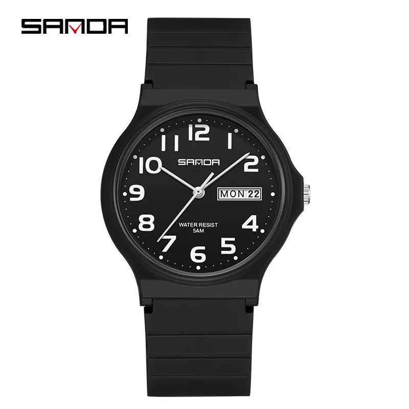 SANDA 9072 Quartz Watch Calendar Light  Weight Minimalism Ladies Women Wristwatches Simple Black Waterproof Watch Clock Reloj