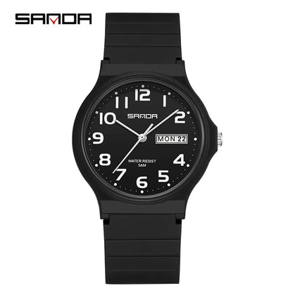 SANDA 9072 Quartz Watch Calendar Light  Weight Minimalism Ladies Women Wristwatches Simple Black Waterproof Watch Clock Reloj