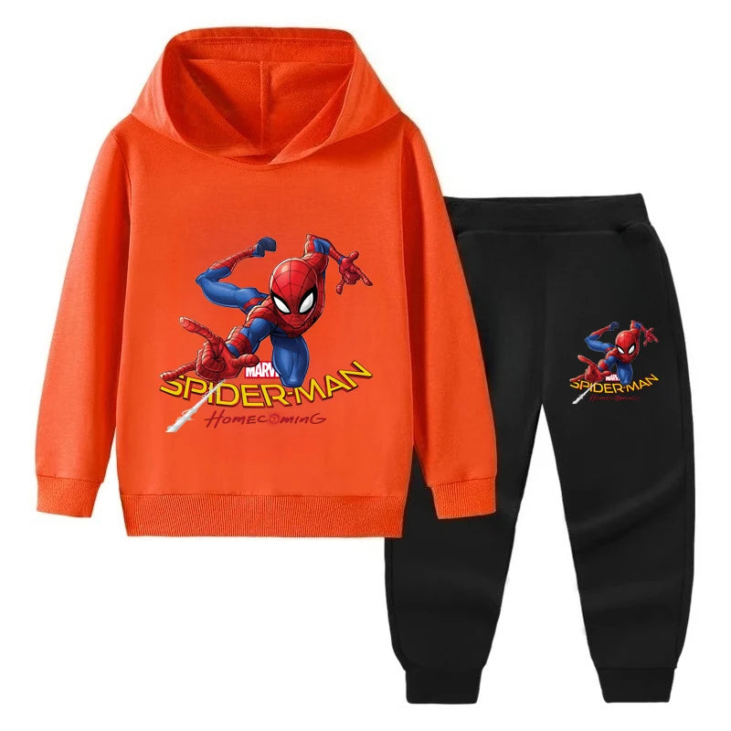 Disney Hoodie For Boys Casual Long-sleeves Sweatshirt+long Pants Sets for Kids Autumn Spider-Man Printed Thin 2pcs Set Clothing