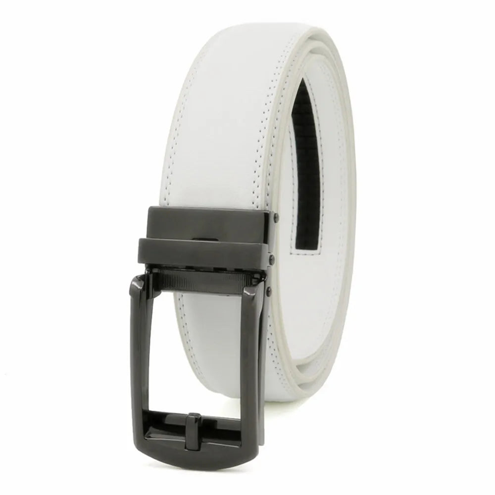 3.5cm White Color Click Belt for Men Unisex Genuine Leather Waist Straps for Jeans Automatic buckle Belts