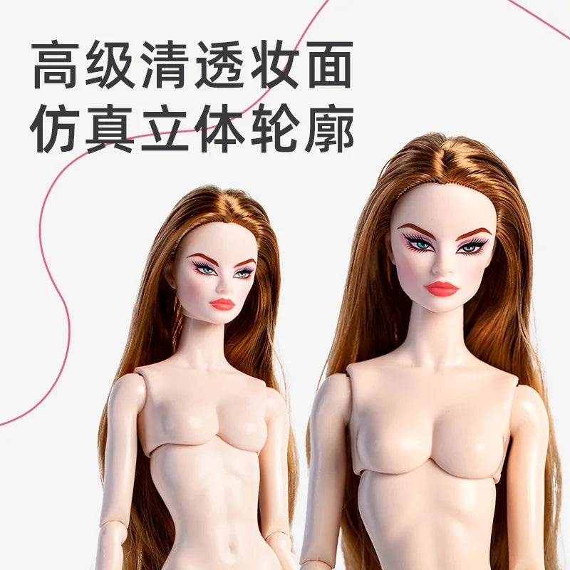 2025 new 1/6 Supermodel doll / 32cm nude doll with white skin wine red brown hair / 12 joint movable body + head / dollhouse toy
