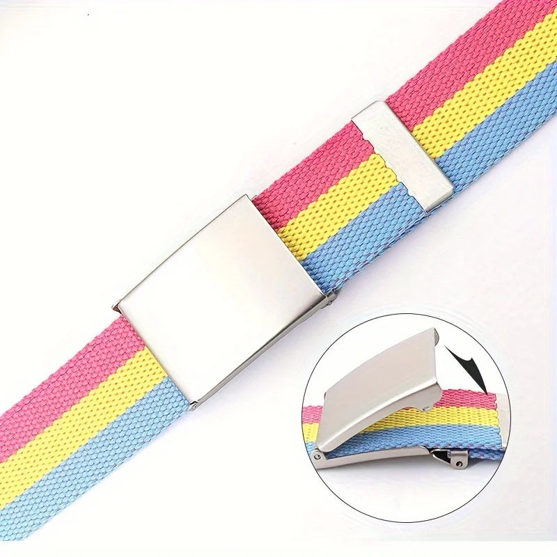 Rainbow Pride Canvas Belt with Square Buckle - Versatile & Stylish for Jeans