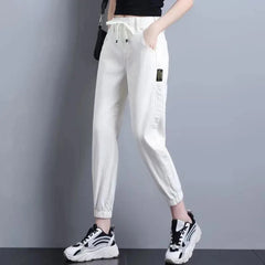 High Waist Elastic Waist Women's Jeans Korean Vintage Loose Slim Harem Pants