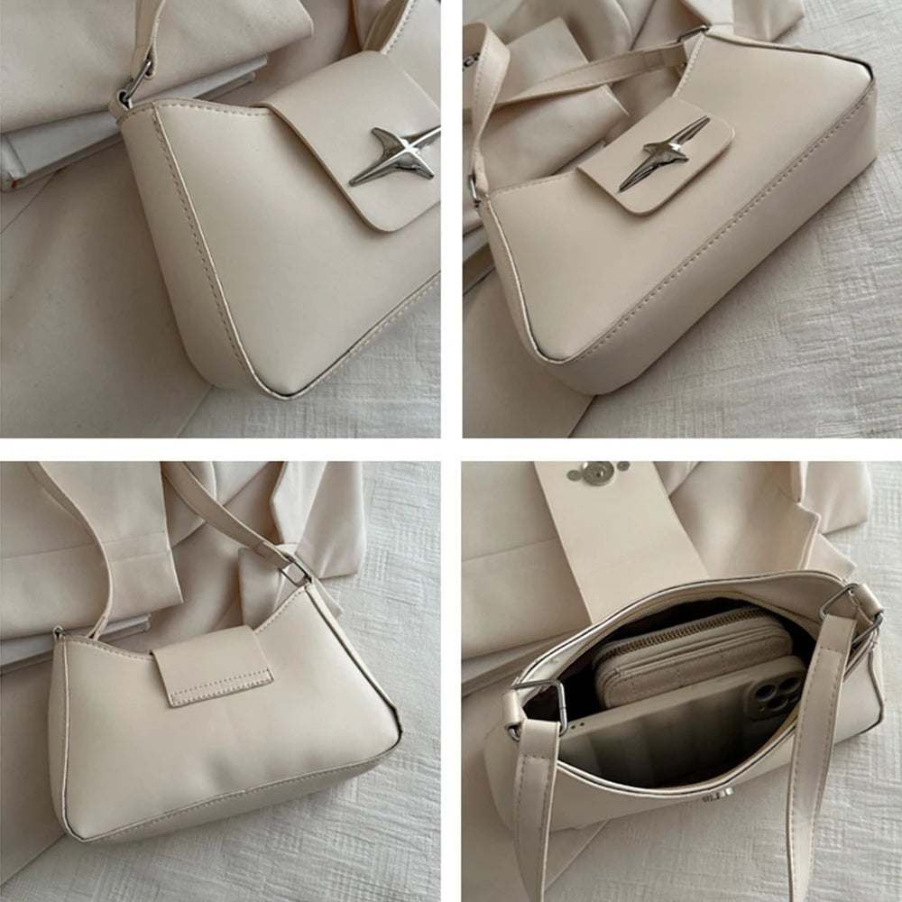 Fashionable and minimalist women's daily casual shoulder bag, PU material retro