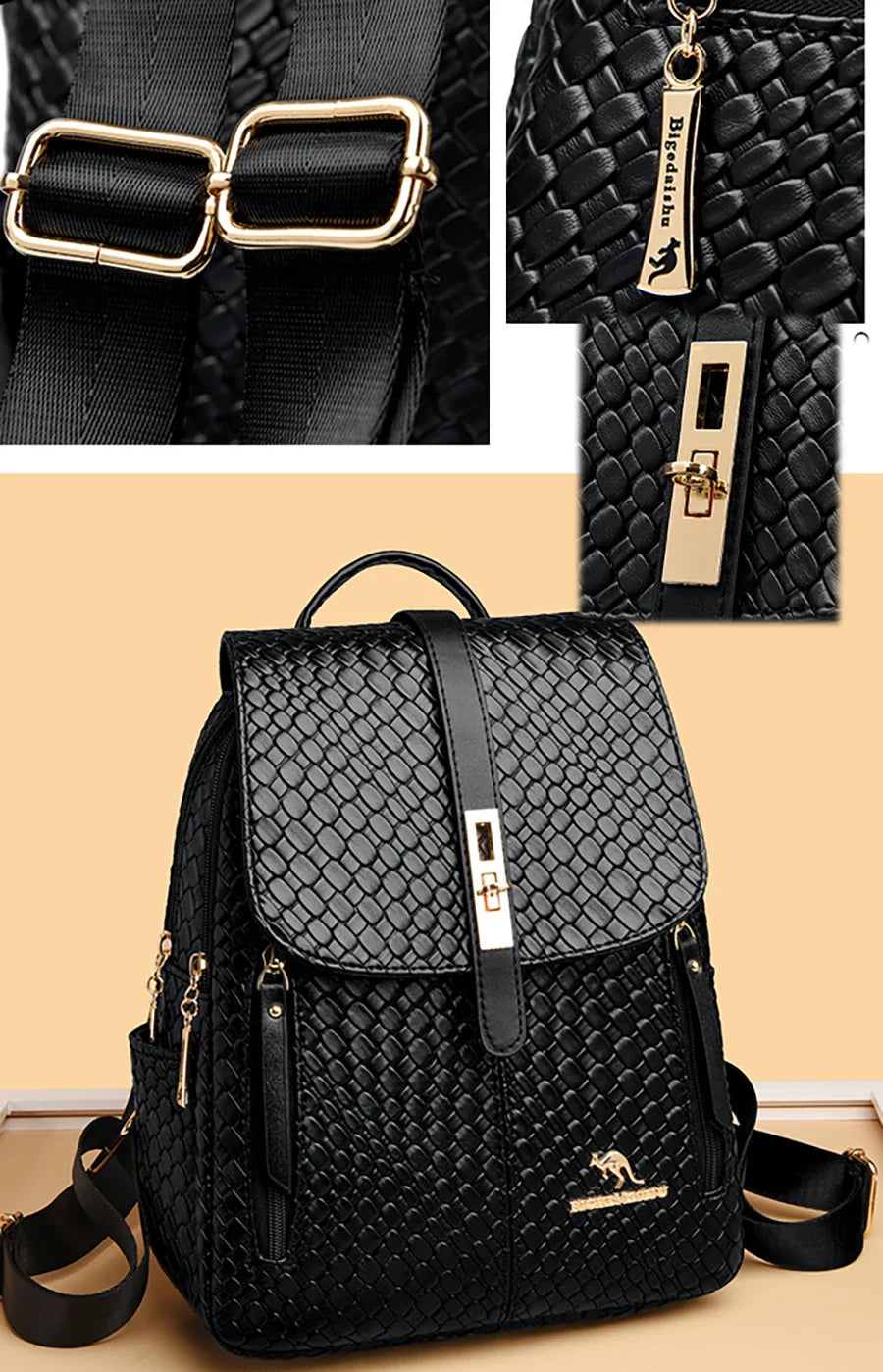 Luxury Women Leather Backpacks for Girls Sac A Dos Casual Daypack Black Vintage Backpack School Bags for Girls Mochila Rucksack