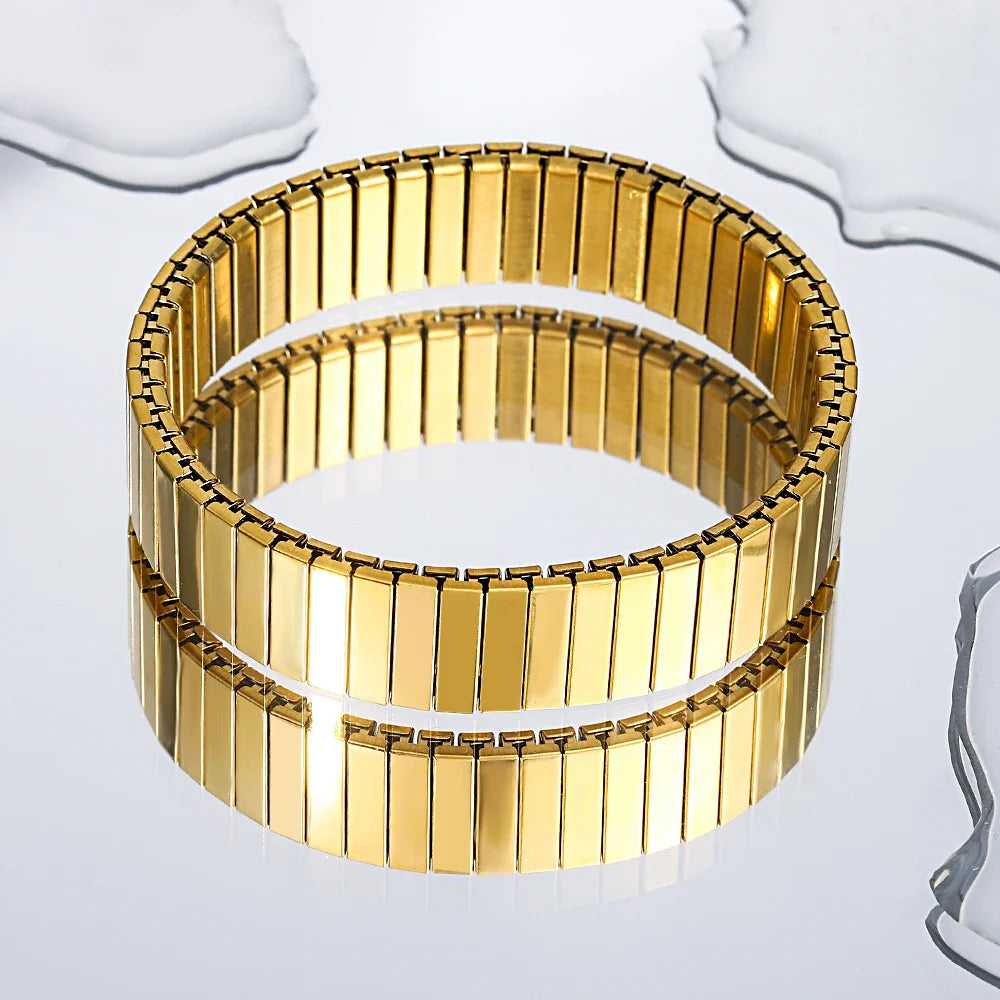 Freetry 18K Gold Plated Stainless Steel Adjustable Bracelet Fashion Elastic Metal Bracelet Trendy Jewelry Accessories Official