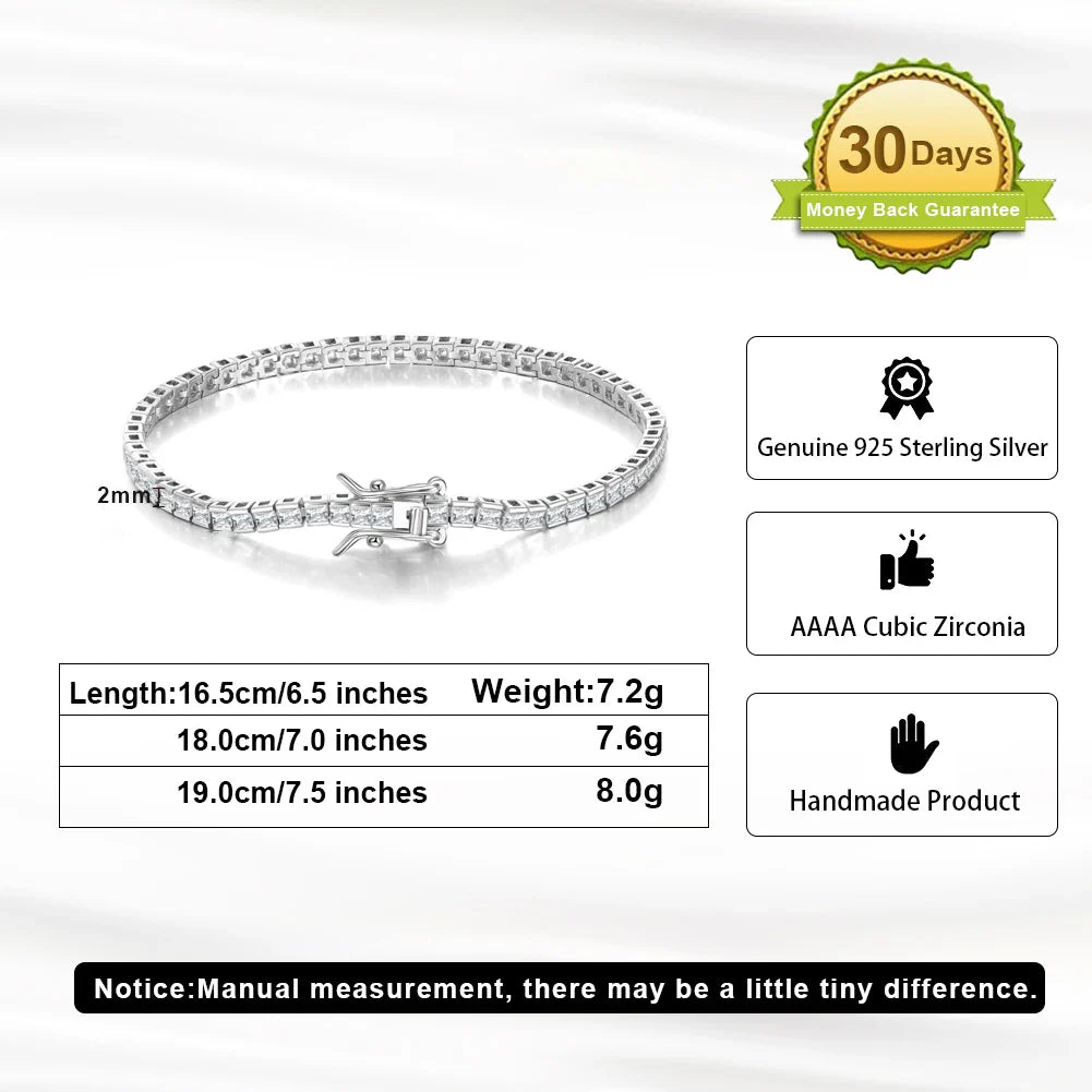 Rinntin Shiny Tennis Bracelet 925 Sterling Silver 1.5/2/3mm Clear Cubic Zirconia for Women Luxury Chain Bracelet Jewelry SB143