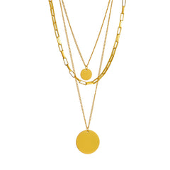 316L Stainless Steel Gold Color 3in1 Round Pendant Necklace For Women Fashion Girls