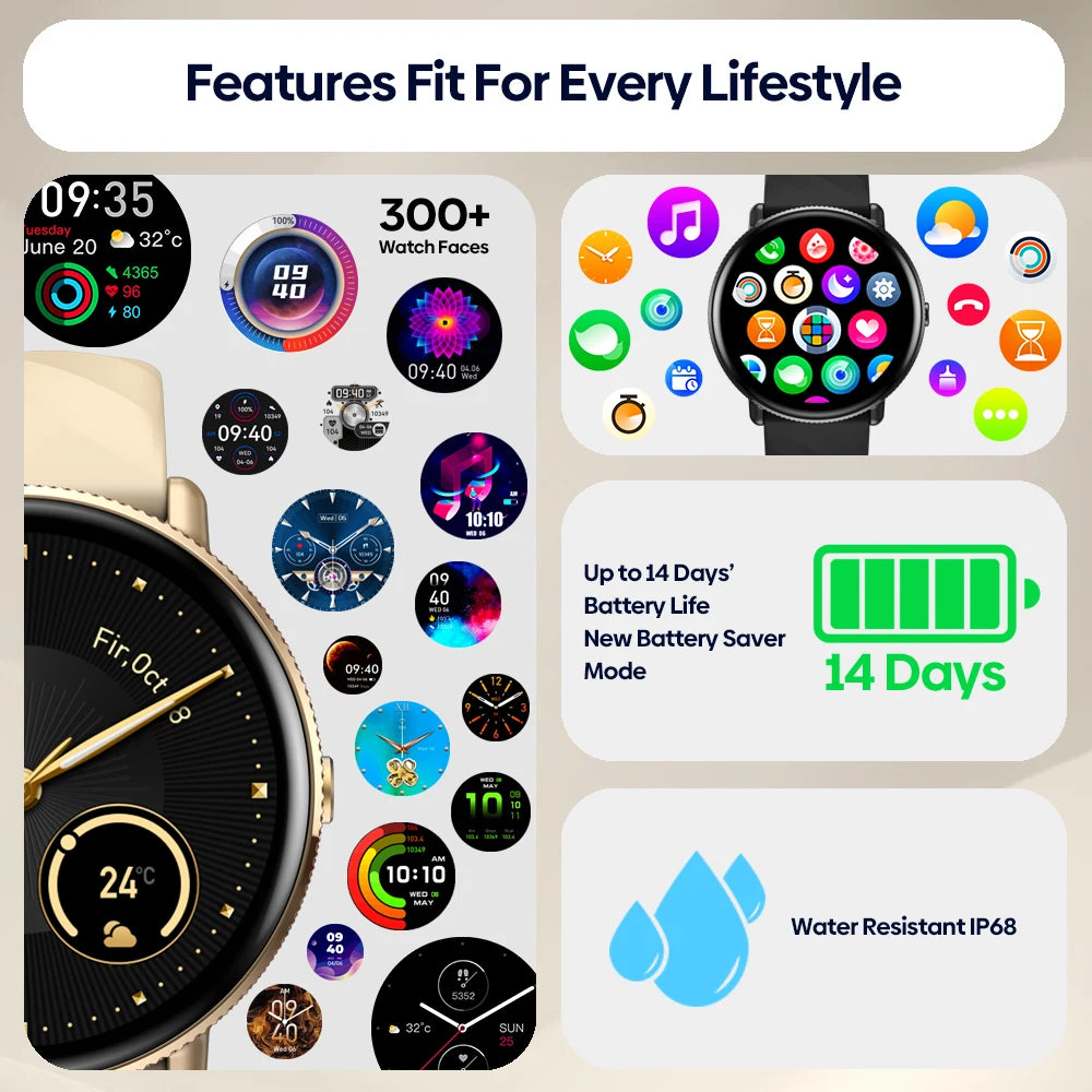 Zeblaze GTR 3 Pro AMOLED Display Make/Answer Phone Calls Smart Watch 316L Stainless Steel  Fitness Smartwatch For Men Women