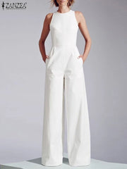 Women Sleeveless Long Jumpsuit ZANZEA 2023 Summer Wide Leg Pant