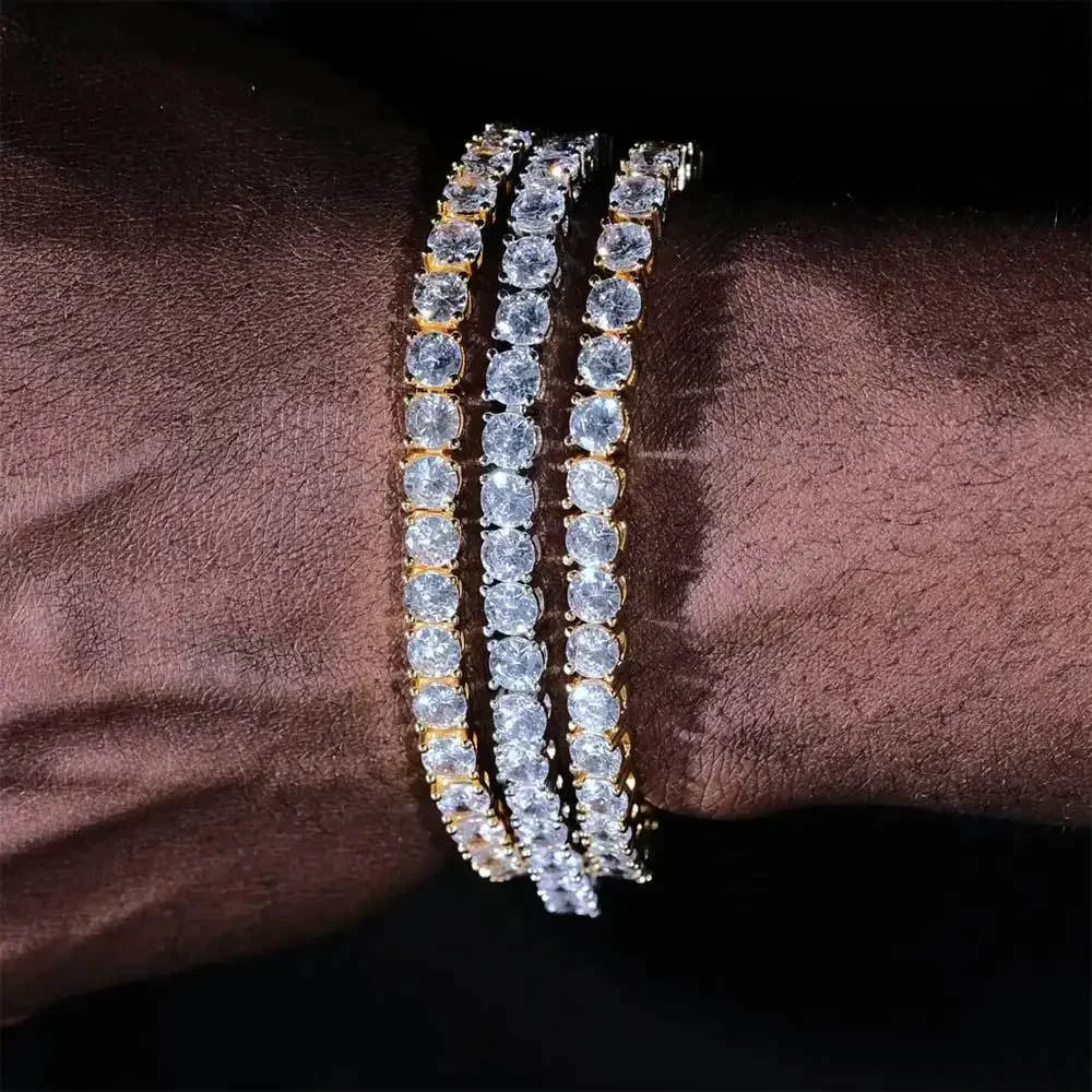 Luxury Hiphop IED Out 3mm 4mm 5mmTennis Bracelet Full Diamond 925 Silver Plated Wedding Party Jewelry Bracelets for Women Man
