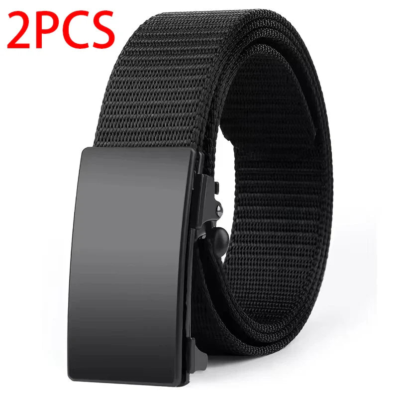 2Pcs Fashion Business Men's Belt Genuine Luxury Brand Leisure Belt Automatic Buckle Belt Canvas Belt With Cargo Pants Jeans Belt