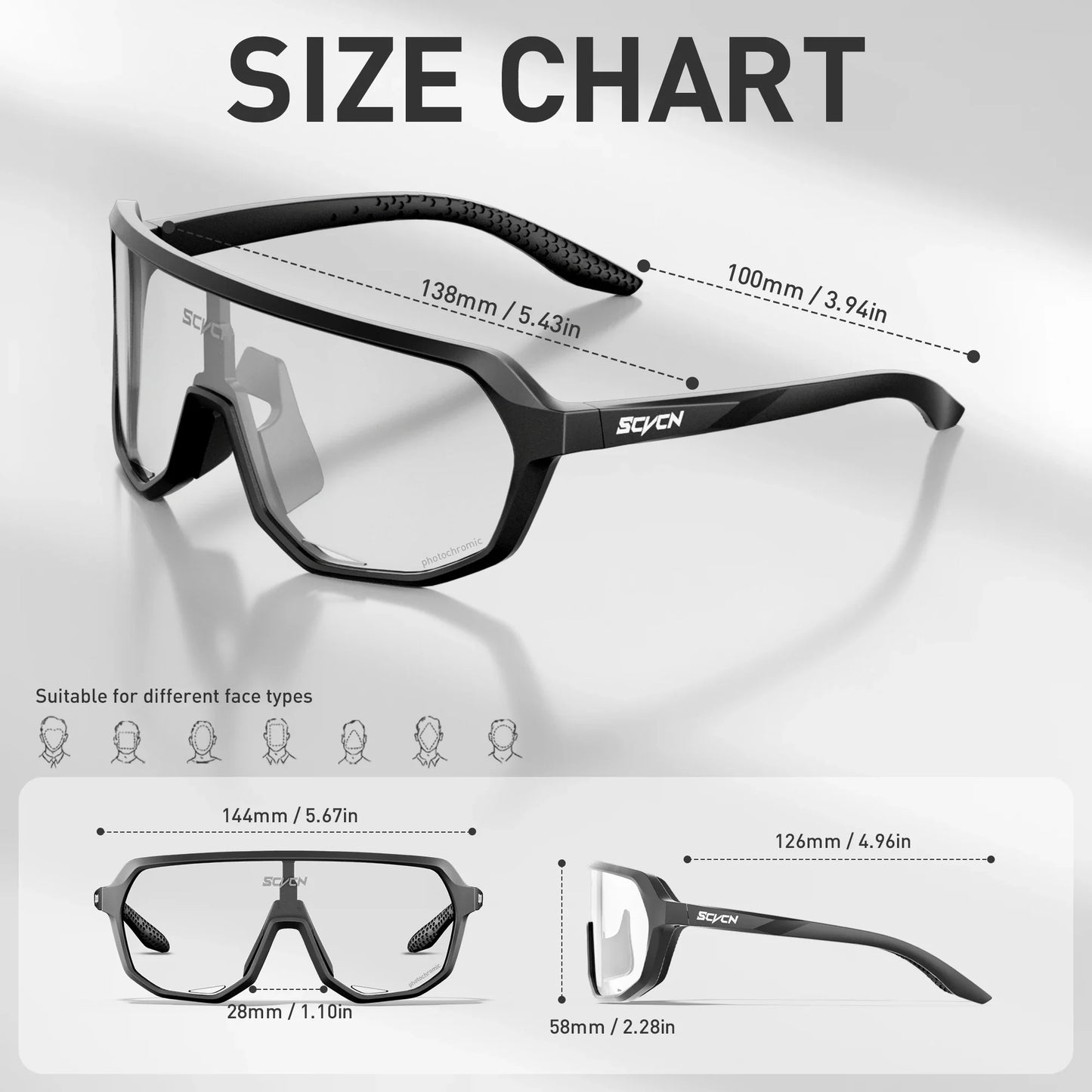 SCVCN Photochromic Cycling Sunglasses Cycling Glasses UV400 Bicycle Eyewear Sports MTB Outdoor Bike Goggles Sunglasses Eyepieces