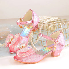 Children's Princess Shoes Girls' Performance High Heels Fashion Pearl Bow Baby