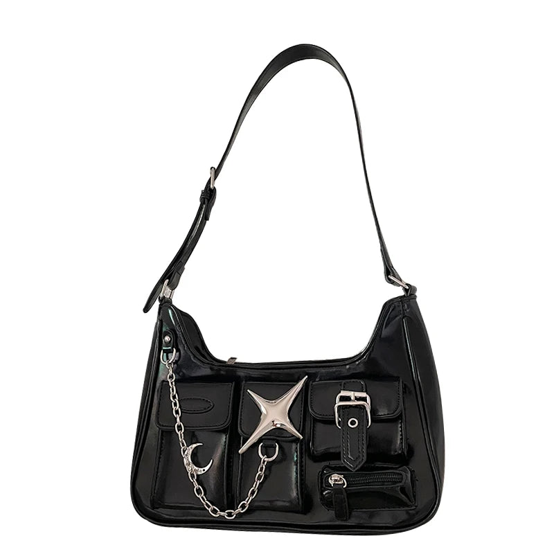 Y2k Womens Shoulder Bag Harajuku Fashion Gothic Casual Black Chains
