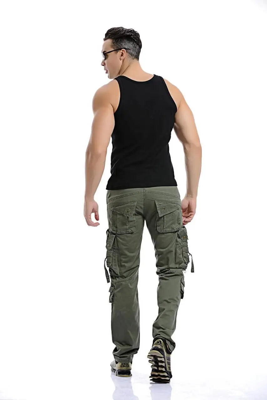 Military Tactical pants men Multi-pocket washed overalls men loose cotton pants