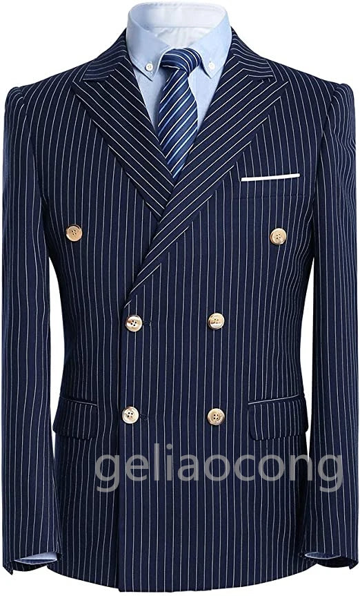 Tuxedo for Mens: Blue Striped Men Suits for Wedding Business Casual Suit Groom