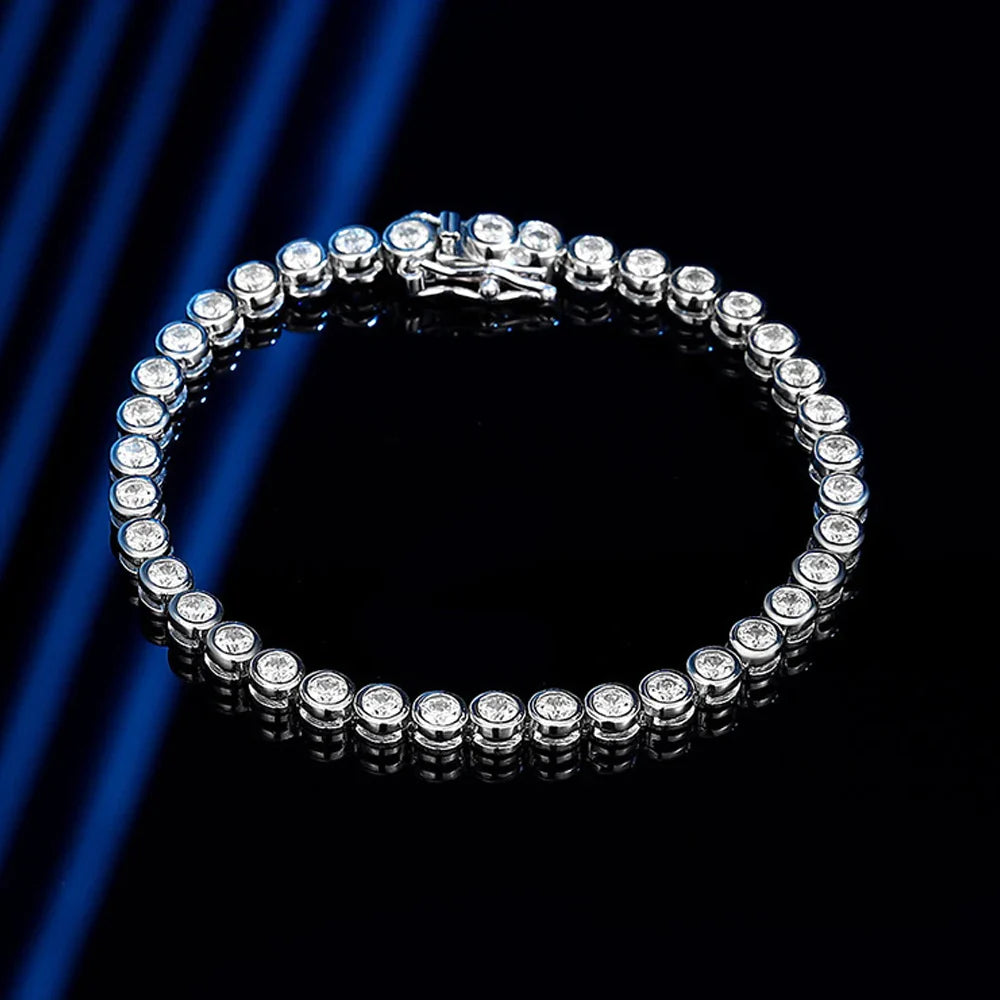 KNOBSPIN D VVS1 Round Moissanite Tennis Bracelet Original s925 Sterling Silver Plated 18k Gold with GRA Bracelets for Women Man