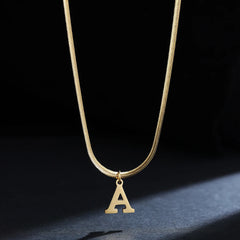 Gold Plated Stainless Steel Pendant Necklace for Women Snake Chain Initial Letter