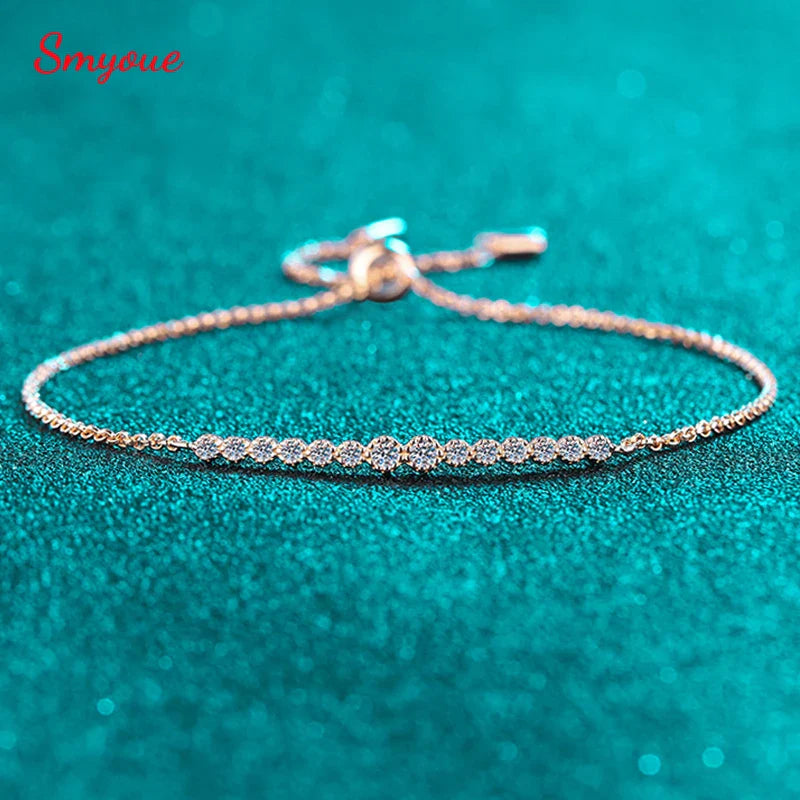 Smyoue 0.24cttw Gradient All Moissanite Bracelets for Women Round Brilliant Cut 100% S925 Sterling Silver Plated 18k Gold