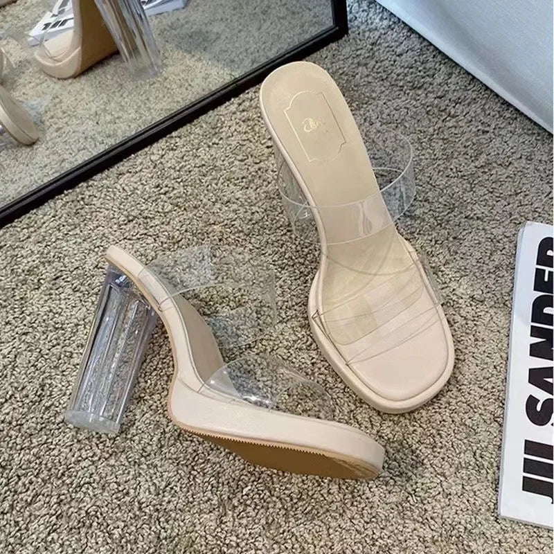 Slippers Women Wear Crystal Mesh Red Transparent Shoes Versatile Thick