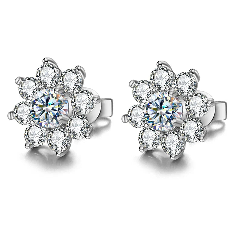 DW 0.5CT Moissanite Diamond Flower Stud Earrings for Women Real 925 Sterling Silver Solitaire Eternity Wedding Party Jewelry