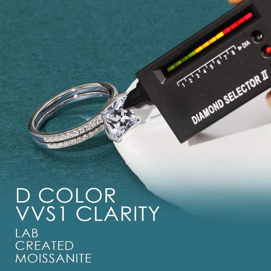 ALLNOEL 2mm Full Moissanite Ring for Women D Color VVS1 Female Single Tail Ring 925 Silver Ring Wedding Eternity Band With GRA