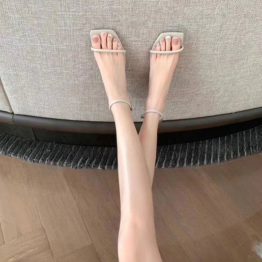 Fashion Summer Ladies Shoes Genuine Leather Designer Sandals Kitten Heels Shoes