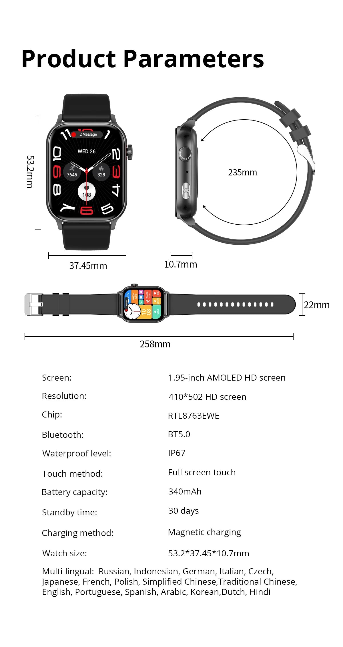 2024 COLMI P78 1.95'' HD AMOLED Smartwatch Flashlight Voice Calling 100+ Sports Modes Health Monitoring Smart Watch Men Women