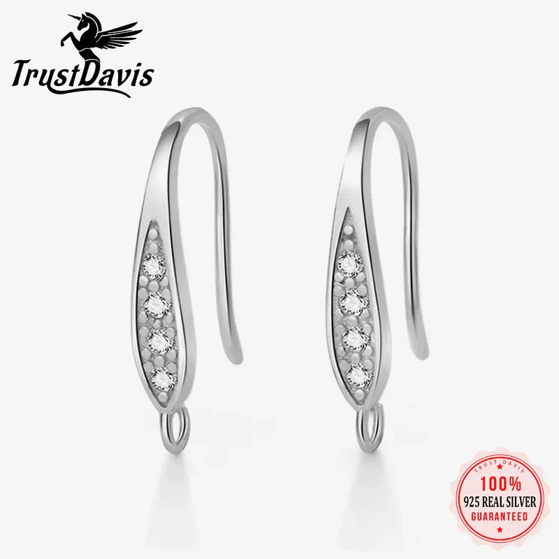 TrustDavis Real 925 Sterling Silver Fashion Dazzling CZ Opening Handmade Ear Hook Earring DIY Accessories Fine Jewelry HY365
