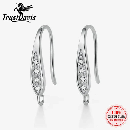 TrustDavis Real 925 Sterling Silver Fashion Dazzling CZ Opening Handmade Ear Hook Earring DIY Accessories Fine Jewelry HY365