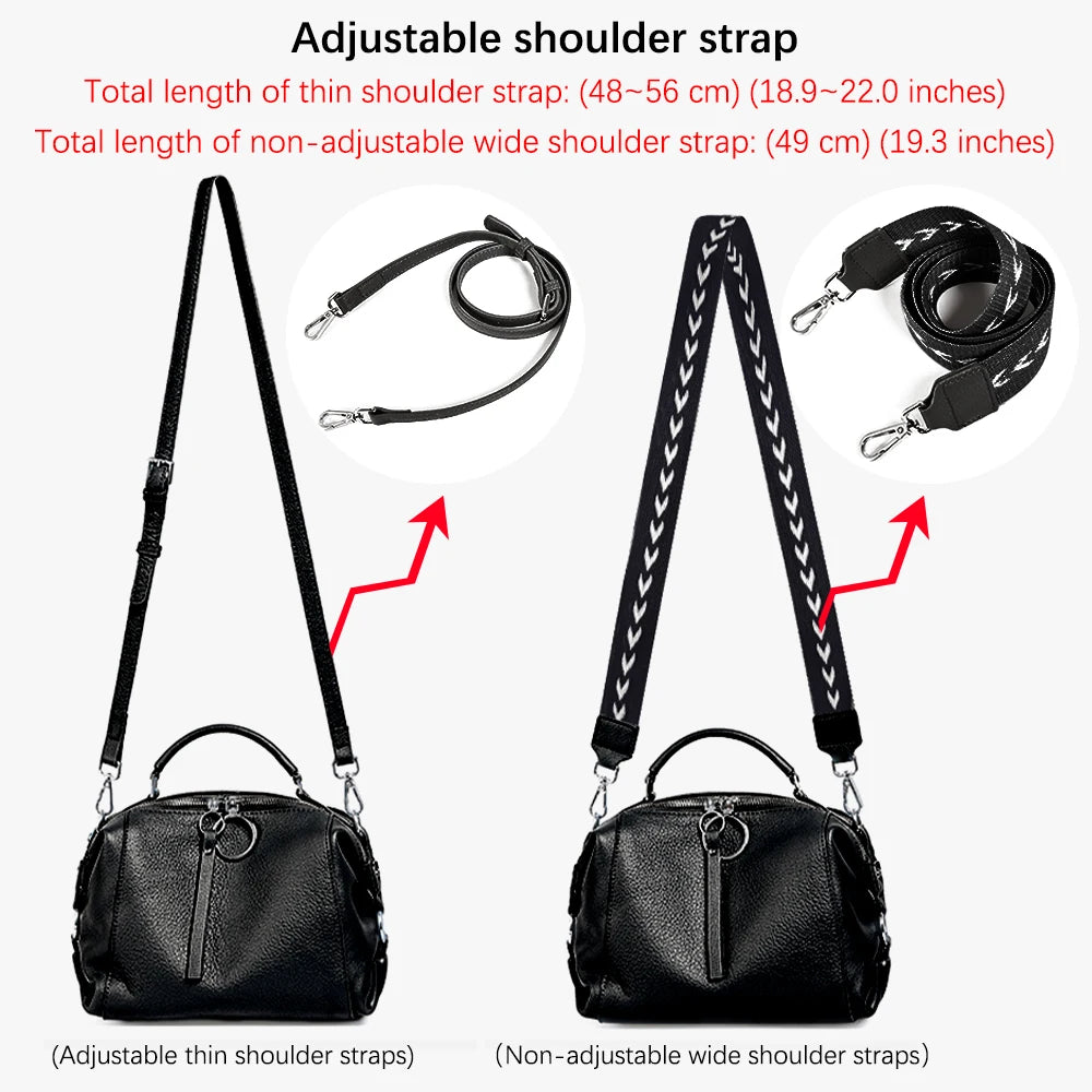 Black White Shoulder Bag For Women 100% Genuine Leather Handbag