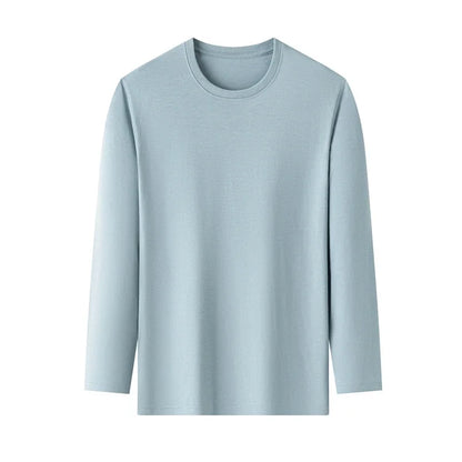 Men's Solid Color round Neck Long Sleeve T-Shirt Cotton Summer Comfortable Breathable Casual Top in Various Colors