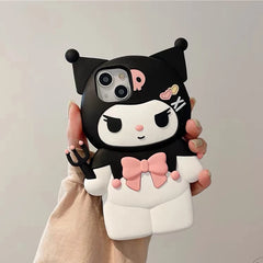 For iPhone X XS XR 11 12 Pro 13 14 Plus 15 Pro Max 13 Pro 3D Kawaii Dark Kuromi Style Cartoon Silicon Soft Phone Case Cover