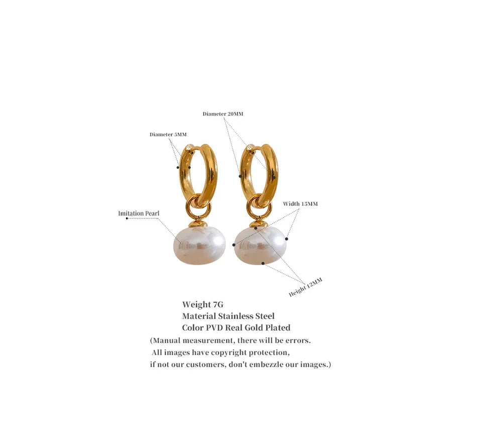 Yhpup High Quality Imitation Pearls Drop Stainless Steel Golden Korean Hoop Earrings Charms Fashion Jewelry Bijoux Femme Gift