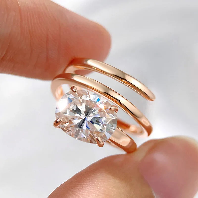 Smyoue 1CT-3CT Certified 14K Plated Moissanite Solitaire Ring Women Wedding Lab Diamond Band Pure 925 Silver 100% Shani Abergel