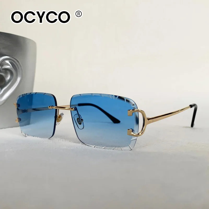 OCYCO Rimless Square Sunglasses Men Cupronickel Fashion Punk Gradient Sun Glasses Vintage Trendy Small Frame Eyewear UV400