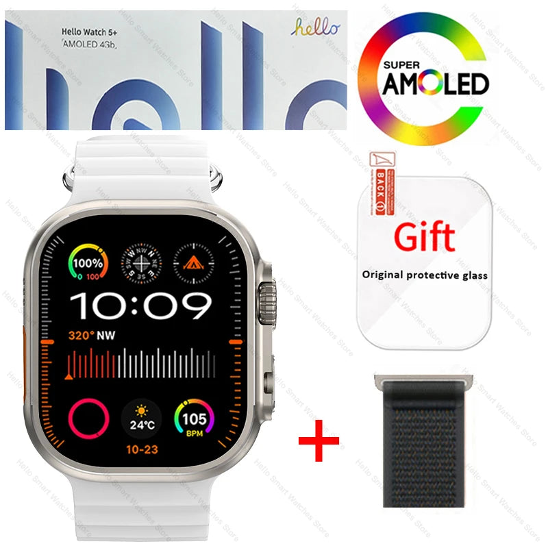 New Smartwatch Official Original Hello Watch 5 Plus ULTRA 3 49mm HD AMOLED 4G ROM NFC GPT Compass Bluetooth Call Clock Men Women