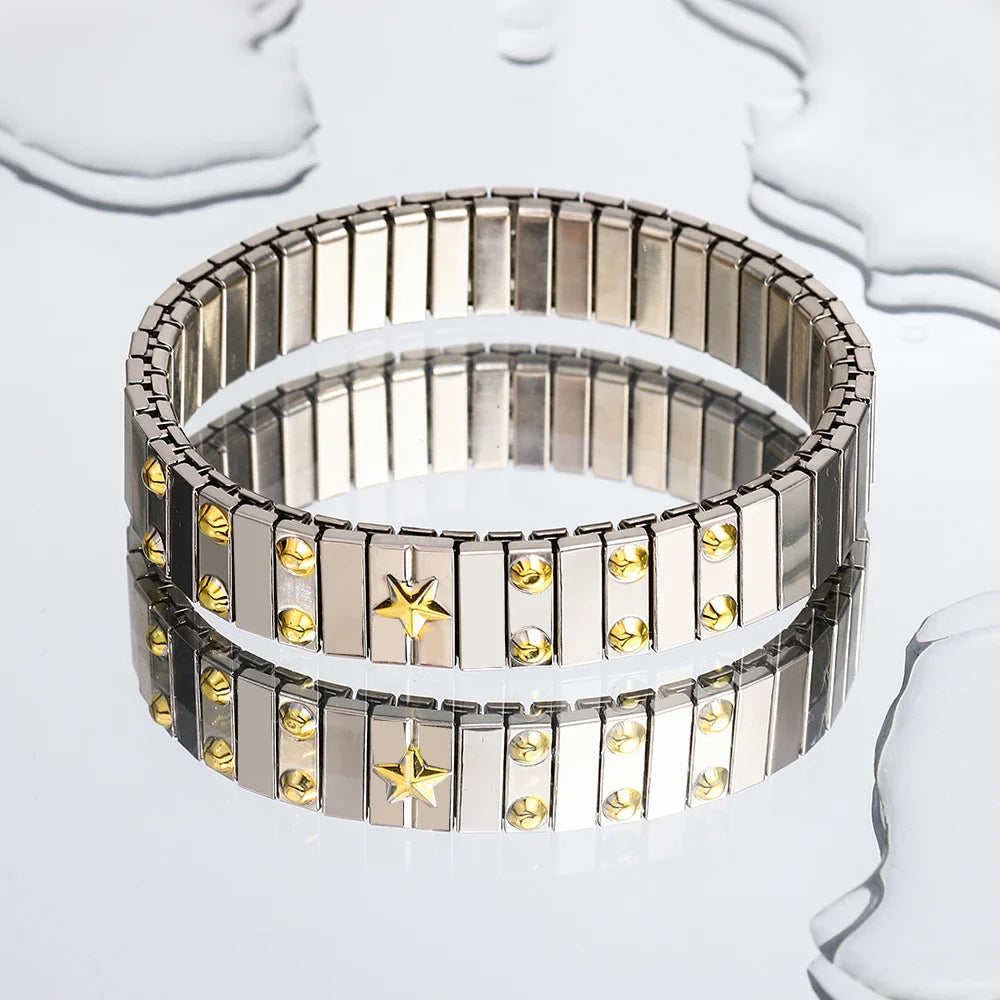 Freetry 18K Gold Plated Stainless Steel Adjustable Bracelet Fashion Elastic Metal Bracelet Trendy Jewelry Accessories Official