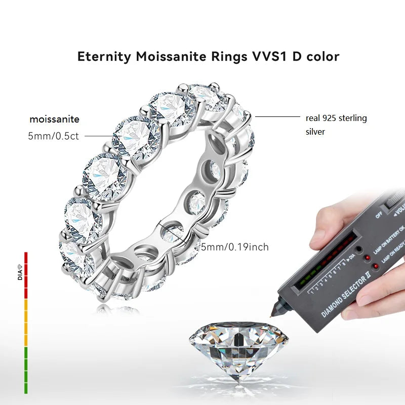 IOGOU Personalized Full Eternity Bands 5mm 3mm D Color Moissanite Ring 925 Sterling Silver Women's Ring Jewelry with Certificate