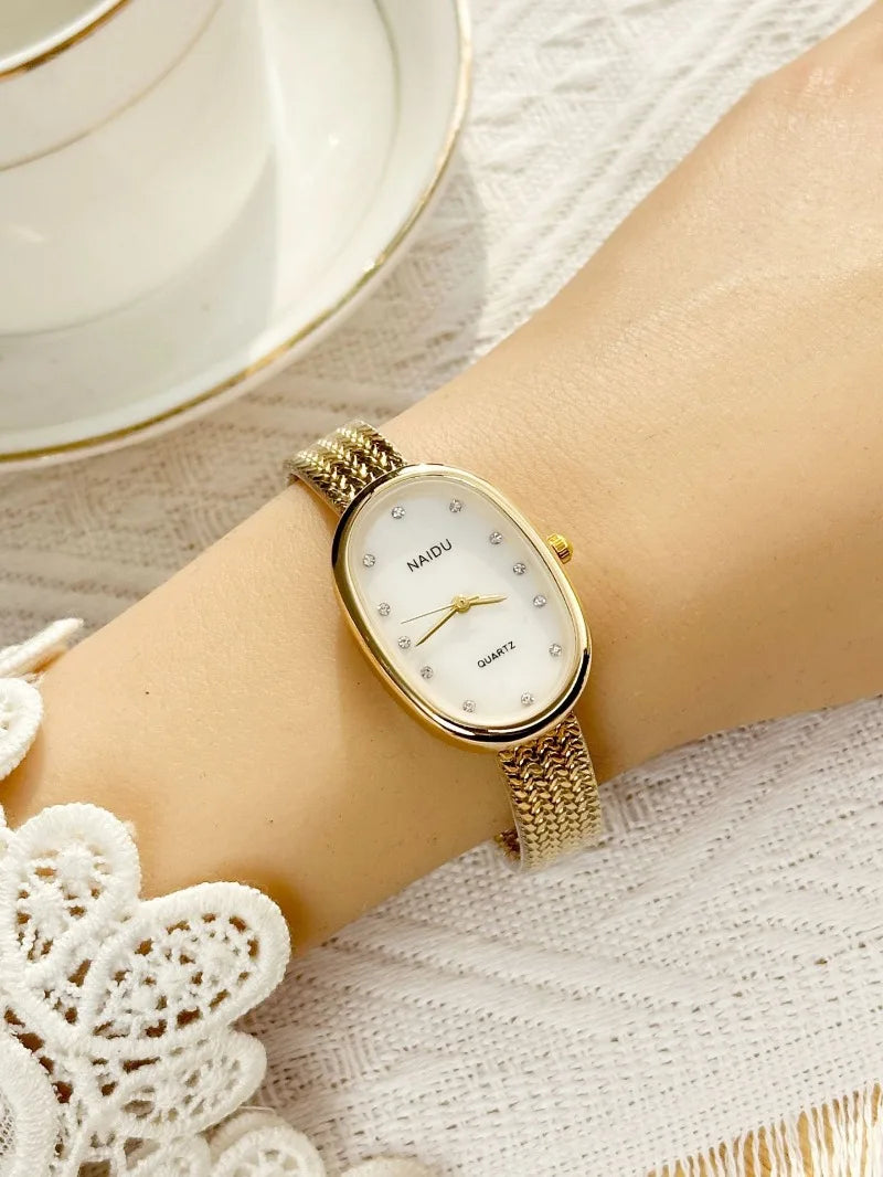 New Brand Quartz Watch for Women Luxury Gift Oval Dial Rhinestone Watch Adjustable Stainless Steel Strap Wristwatches Wholesale