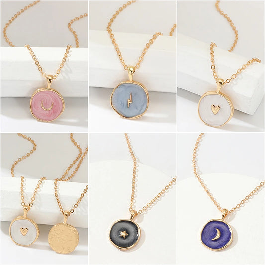 Colorful Moon Star Lightning Pendant Necklaces For Women Girls Enamel Fashion