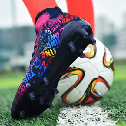 Professional Unisex Soccer Shoes Long Spikes TF Ankle Football Boots