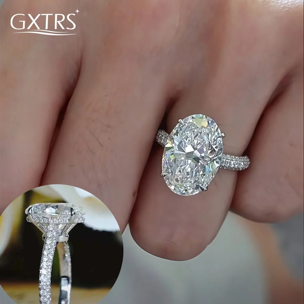GXTRS Luxury 8CT Oval Cut Full Moissanite Ring S925 Silver For Women Sparkling Lab Diamond Wedding Band Fine Jewelry Certificate