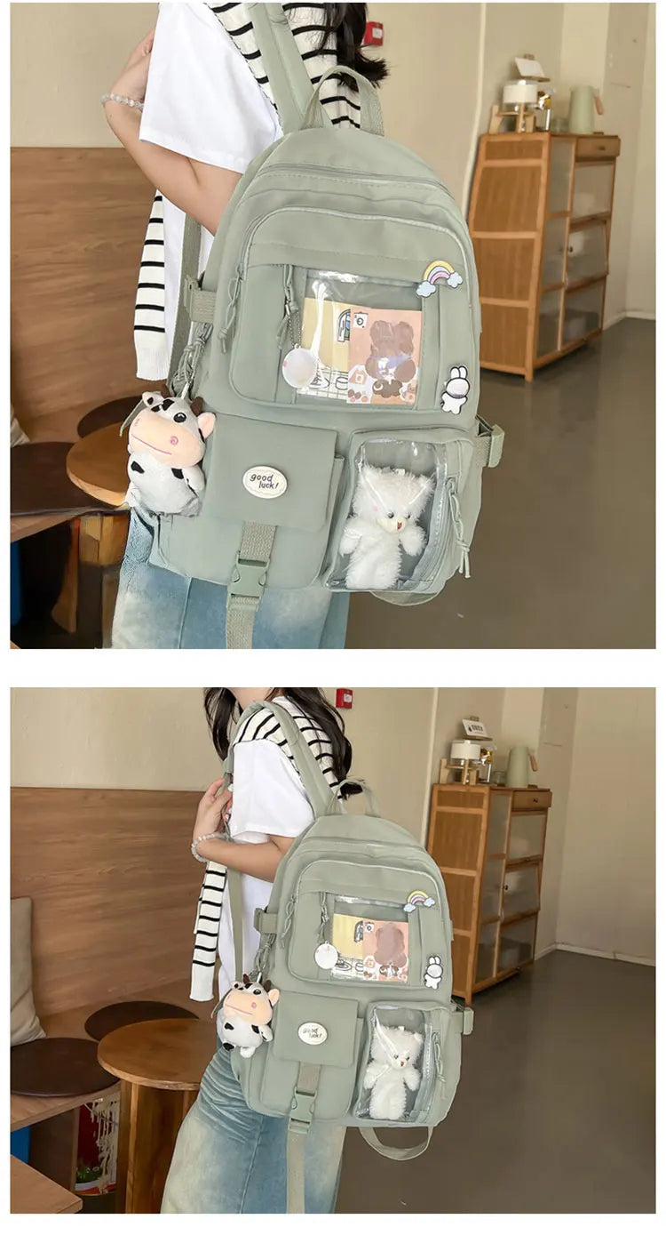 New Cute Nylon Backpack Suitable for Young Girls, Female Students, and Ladies, Multi-Pocket Student Backpack