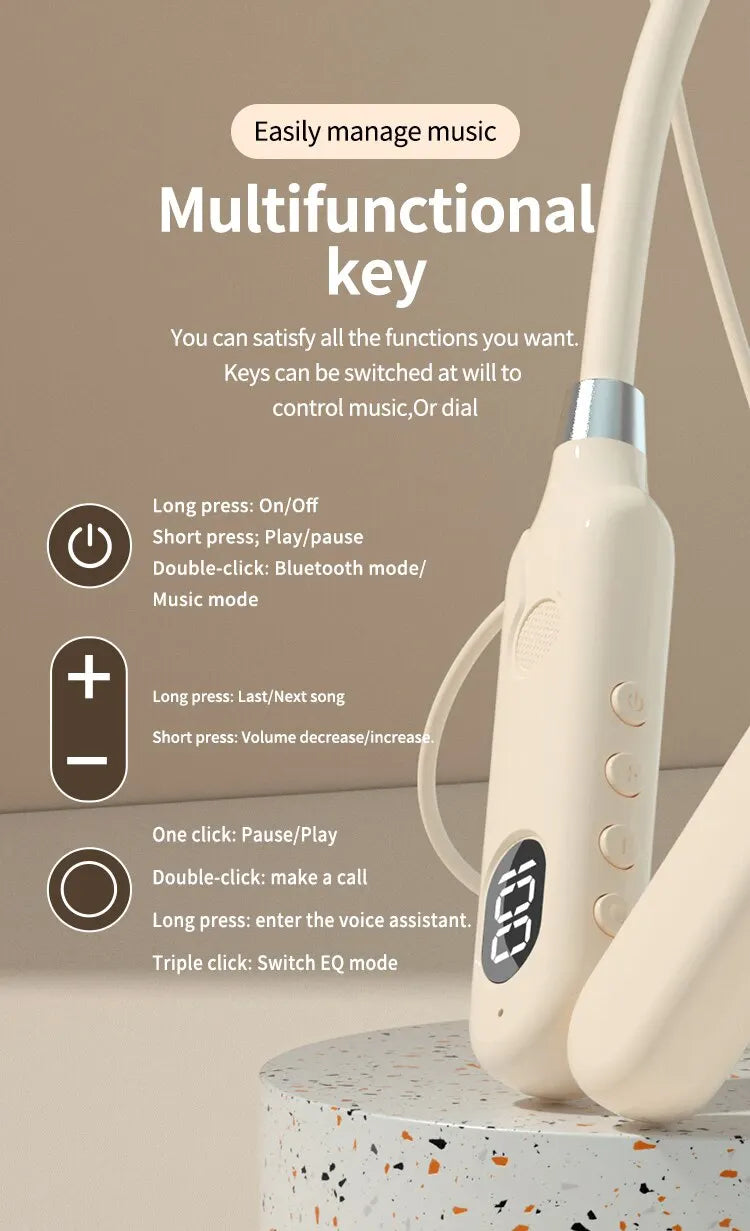 BT-12 Wireless Bluetooth Earphones Headphones Neckband Outdoor Sports Headset with Display Button Control Earbuds for Music
