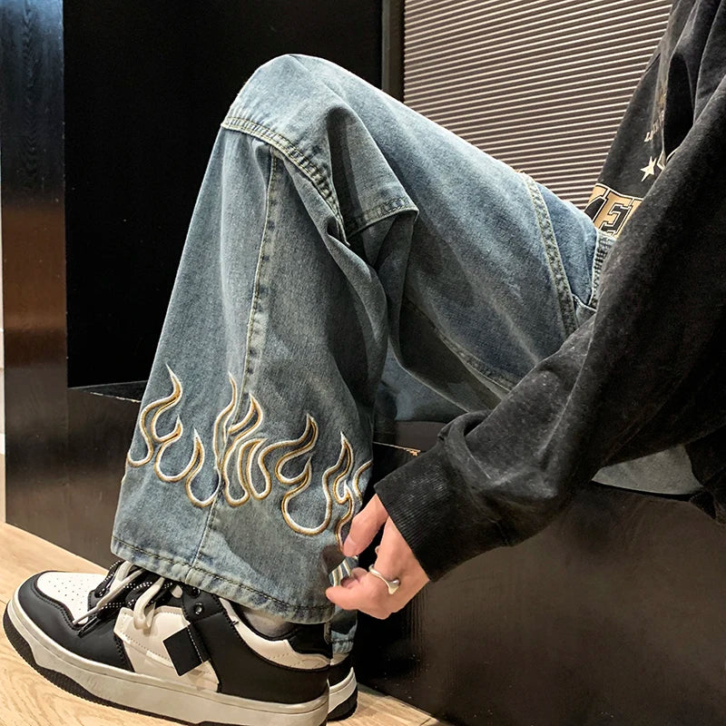 Personality Embroidery Men's Baggy Jeans Streetwear Loose
