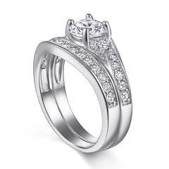 Valuable Lovers Promise Ring Set AAAAA Zircon 10KT White Gold Party Wedding