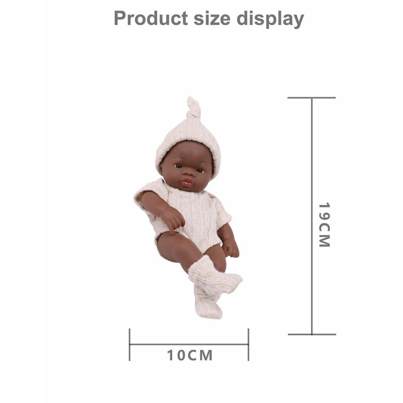 Black American Reborn Dolls Cute Mini 20cm Baby Bebe Doll Toys Full Body Vinyl Soft Girl Doll Reborn Baby Doll Toys Gift